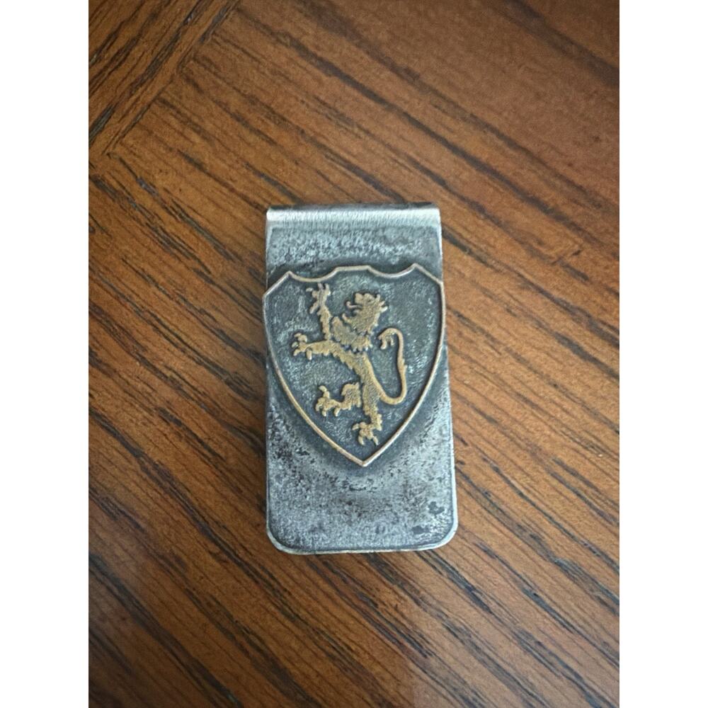 Vintage Lion Crest Heraldic Money Clip Silver Tone Medieval Shield 2”